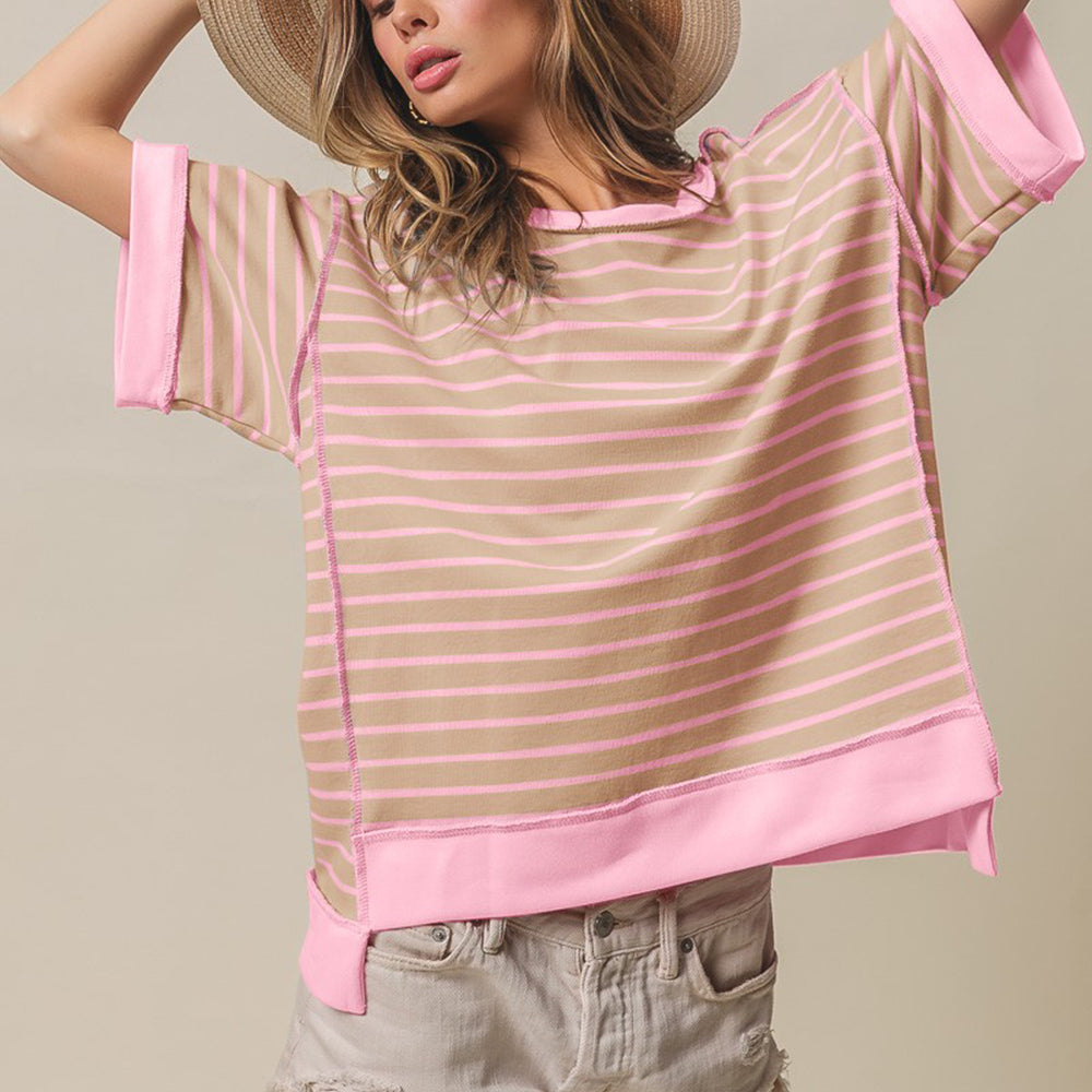 
                      
                        Exposed Seam Stripe Contrast T-Shirt
                      
                    