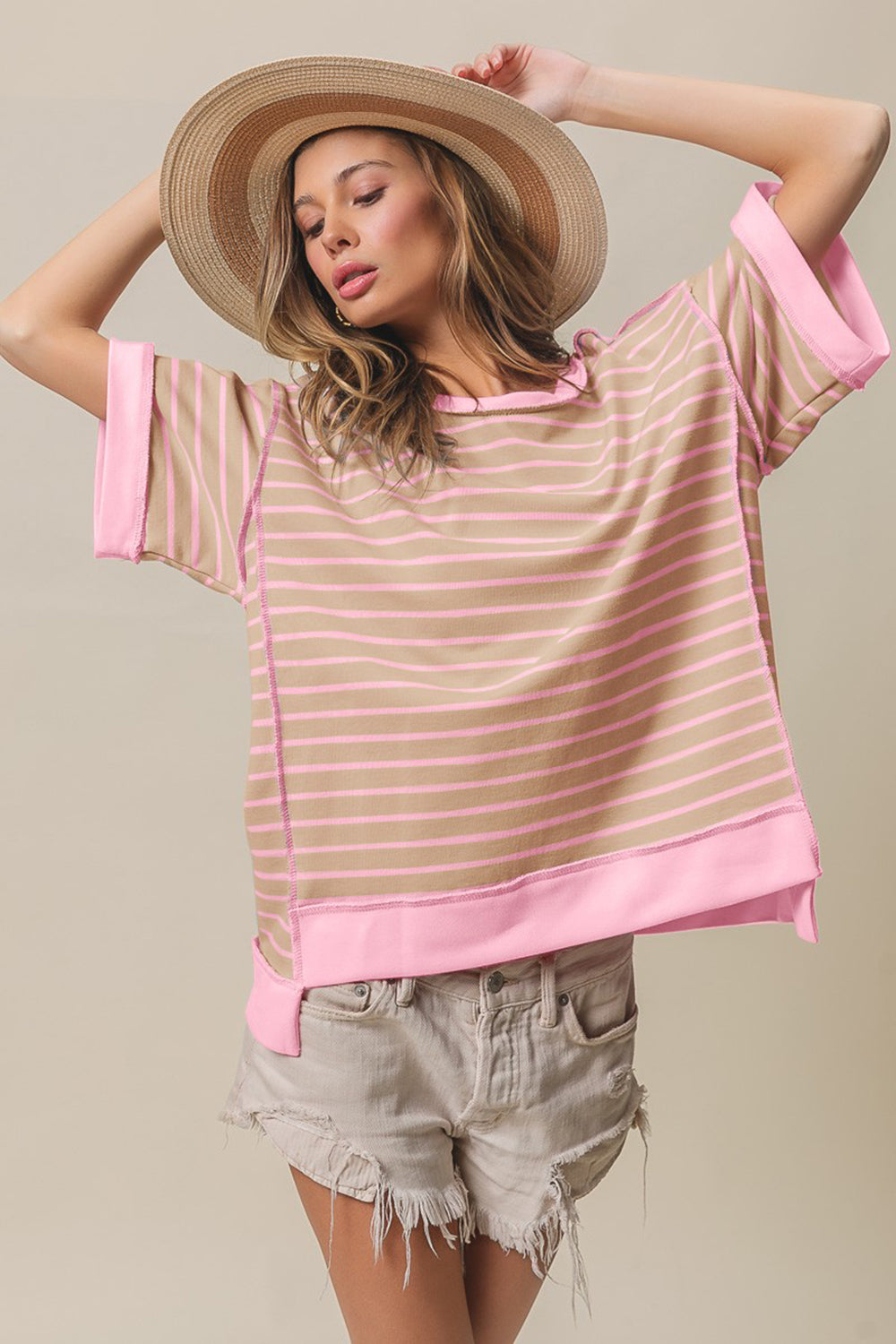 Exposed Seam Stripe Contrast T-Shirt