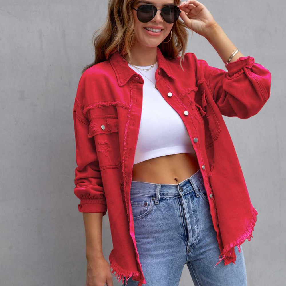 
                      
                        Distressed Drop Shoulder Denim Jacket
                      
                    