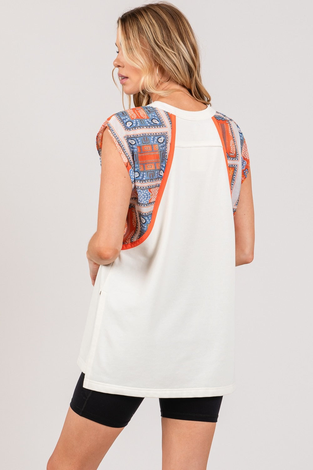 Patch Print Side Slit Sleeveless Top