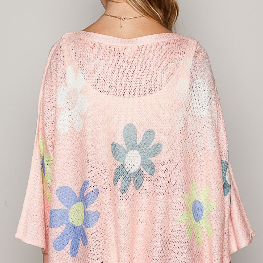 
                      
                        Flower Dropped Shoulder Long Sleeve Knit Top
                      
                    