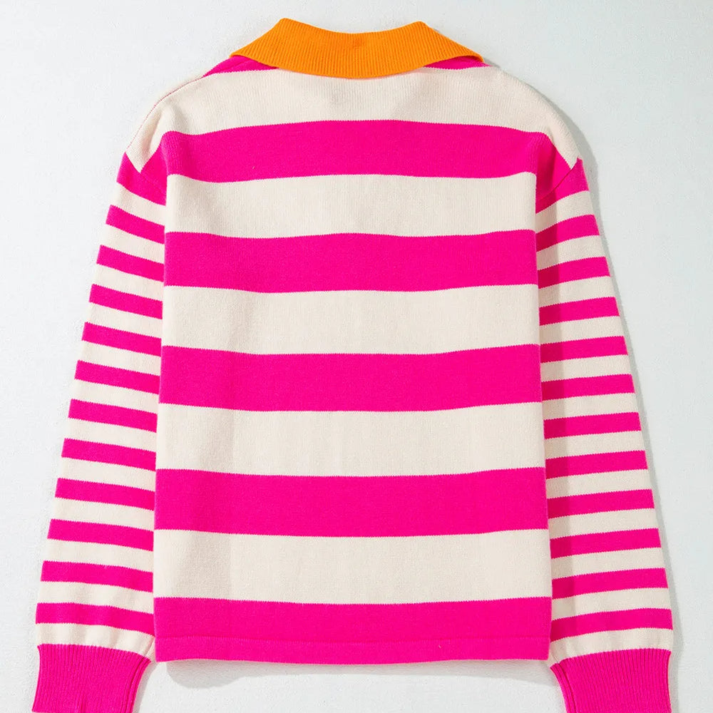 
                      
                        Contrast Stripes Johnny Collar Long Sleeve Sweater
                      
                    