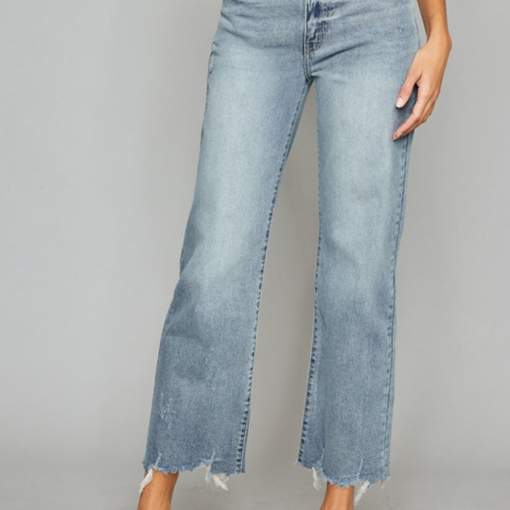 Kancan High Waist Raw Hem Cropped Wide Leg Jeans