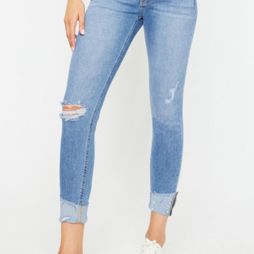 Kancan Distressed Cat's Whiskers Button Fly Jeans