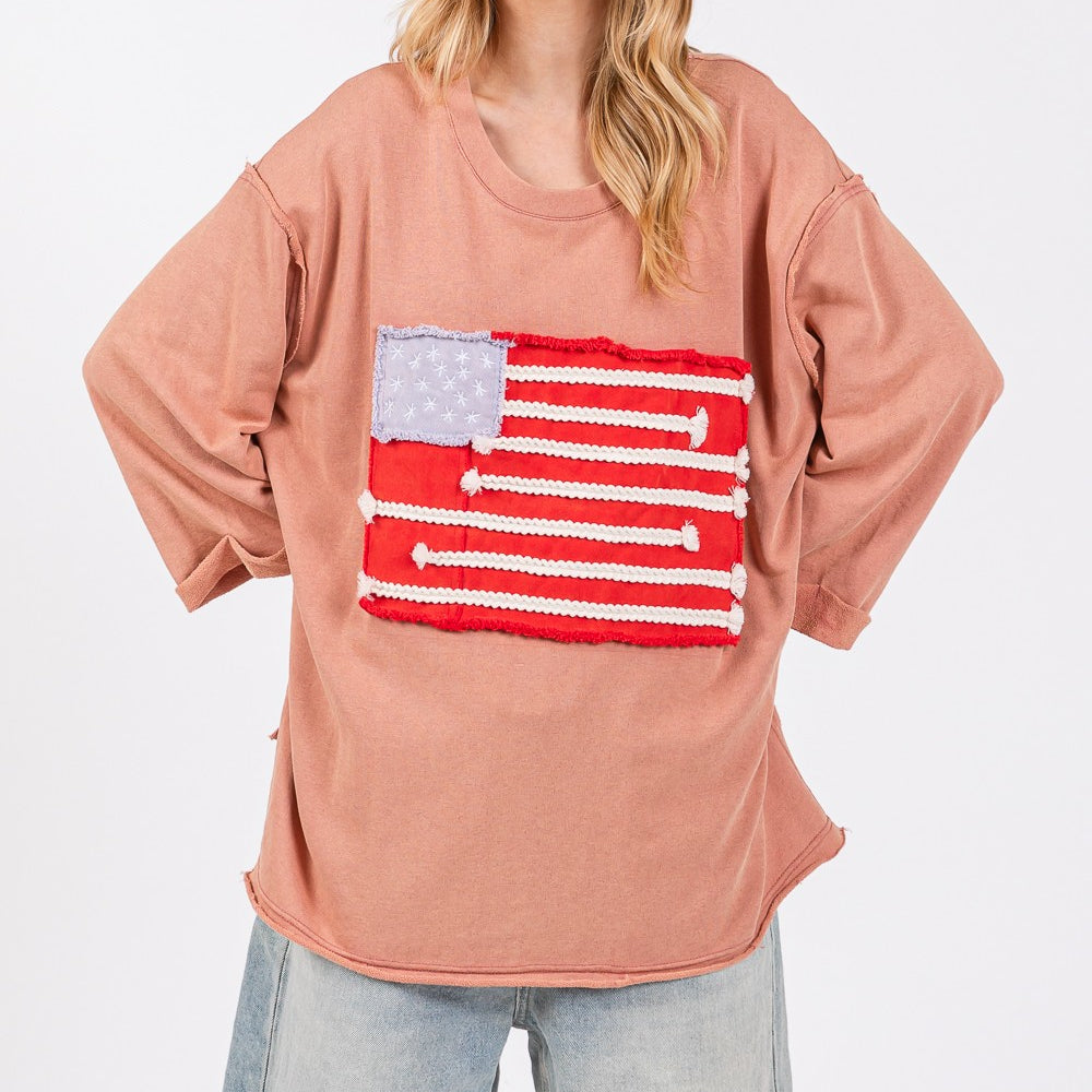 
                      
                        American Flag Patch Drop Shoulder T-Shirt
                      
                    