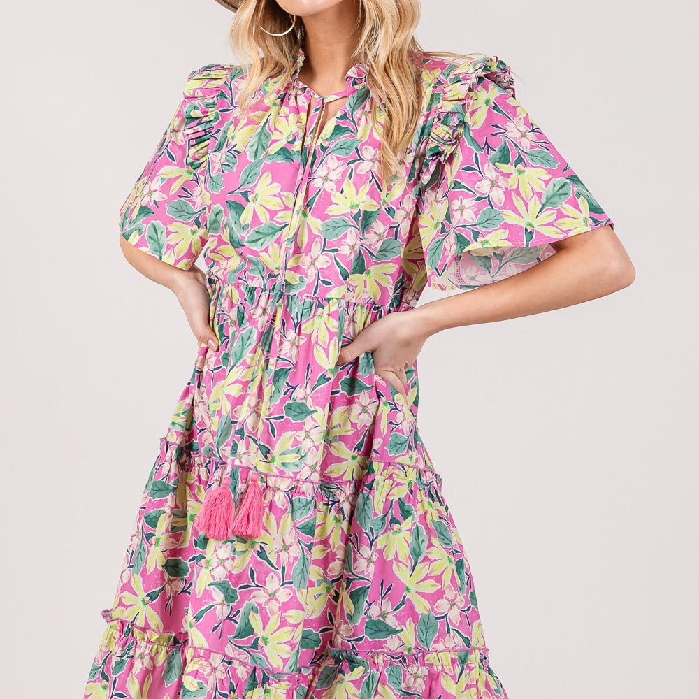 
                      
                        Floral Ruffle Short Sleeve Dress
                      
                    