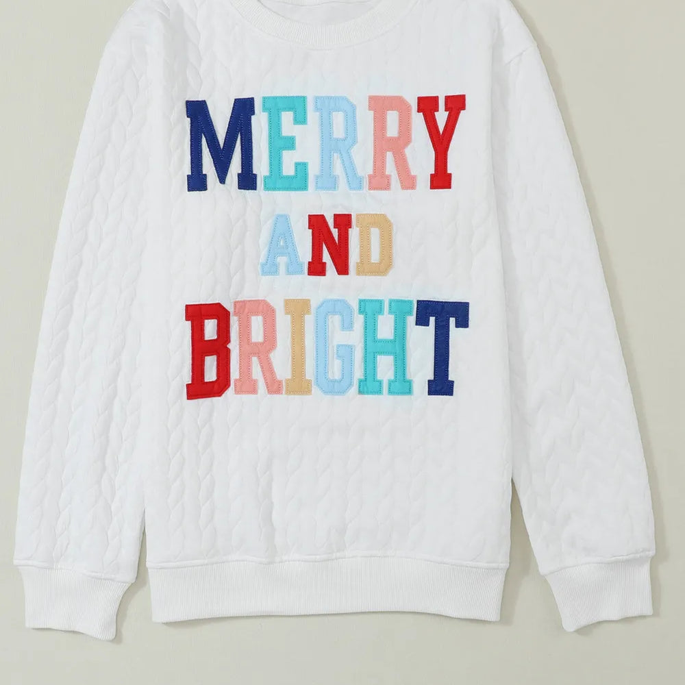 MERRY AND BRIGHT Cable Knit Pullover Sweatshirt