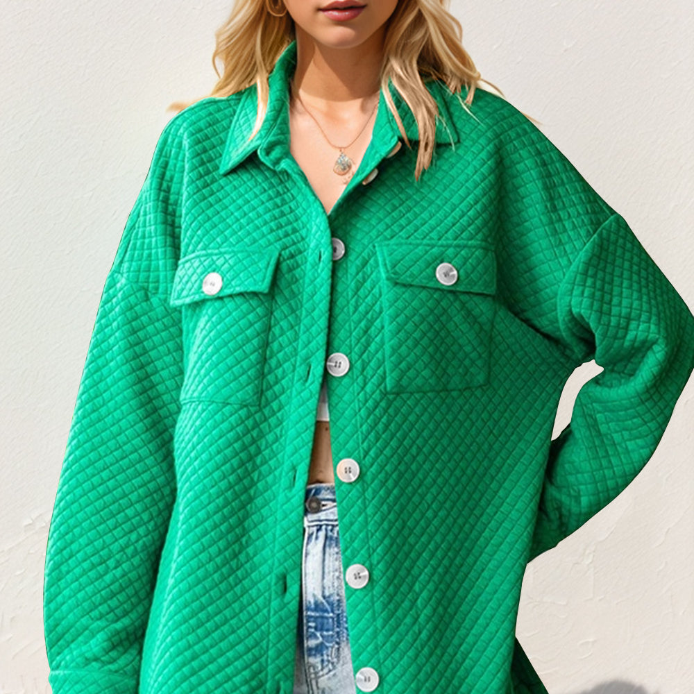 Textured Button Up Drop Shoulder Shacket