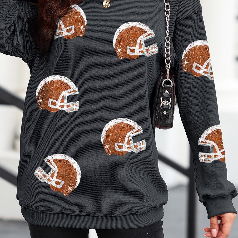 Sequin Helmet Round Neck Long Sleeve Sweatshirt