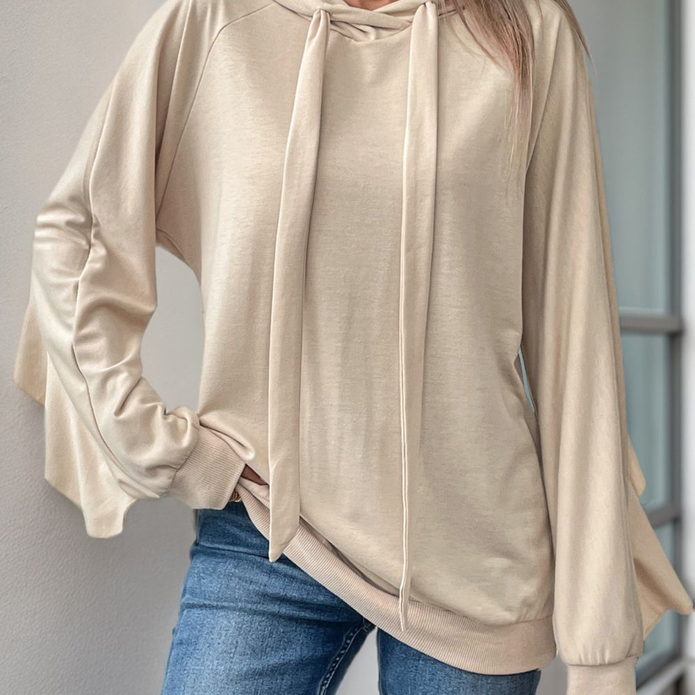 Drawstring Ruffled Long Sleeve Hoodie