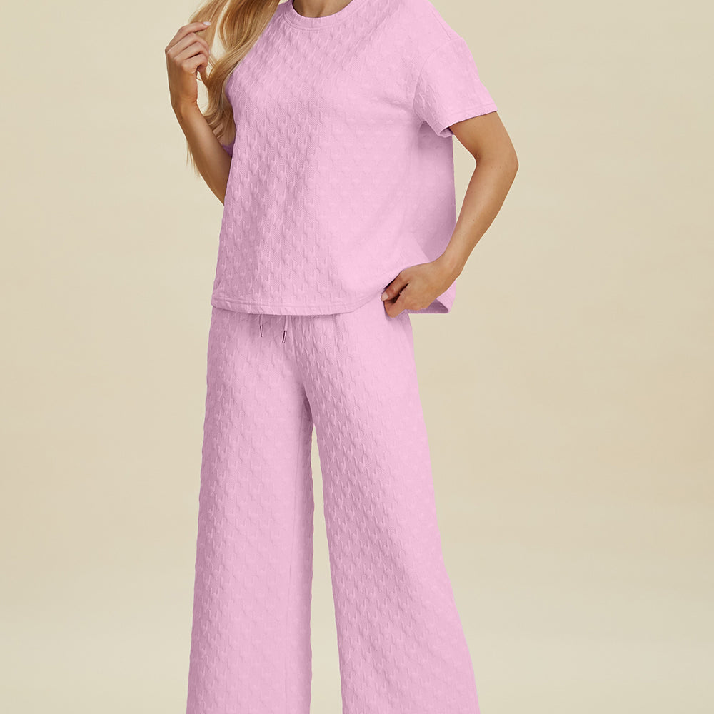 
                      
                        Texture Round Neck Short Sleeve Top and Pants Set
                      
                    