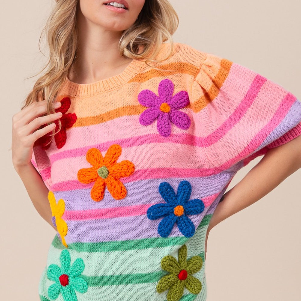 
                      
                        Flower Patch Puff Sleeve Striped Sweater
                      
                    