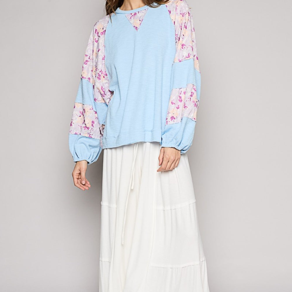 
                      
                        Round Neck Balloon Floral Long Sleeve Top
                      
                    