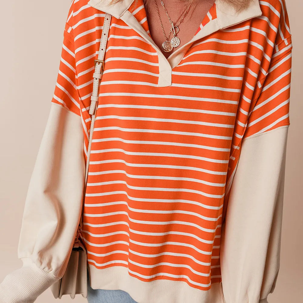 Slit Striped Long Sleeve Sweater