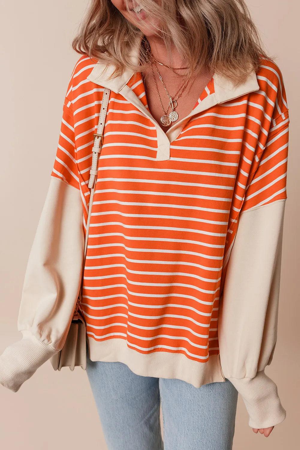 Slit Striped Long Sleeve Sweater