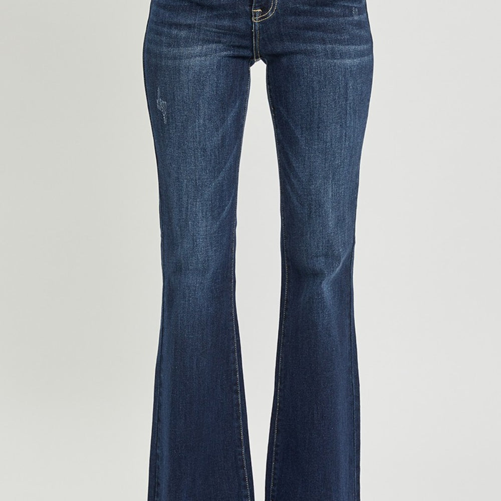 
                      
                        RISEN High Waist Raw Hem Flare Jeans
                      
                    