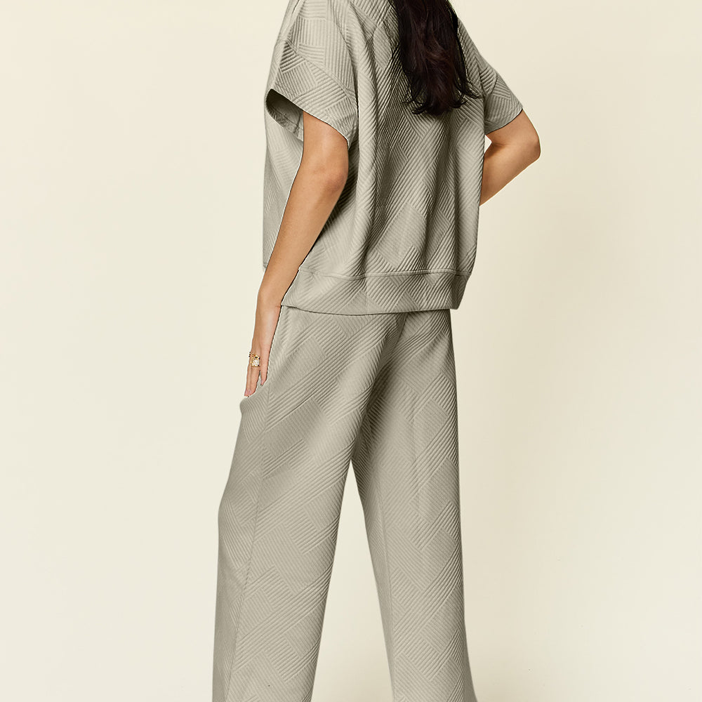 
                      
                        Texture Half Zip Short Sleeve Top and Pants Set
                      
                    