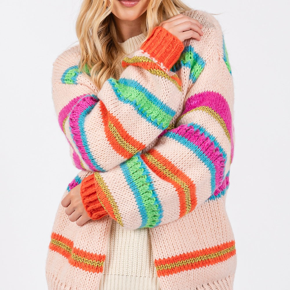 
                      
                        Rainbow Striped Open Front Knit Cardigan
                      
                    