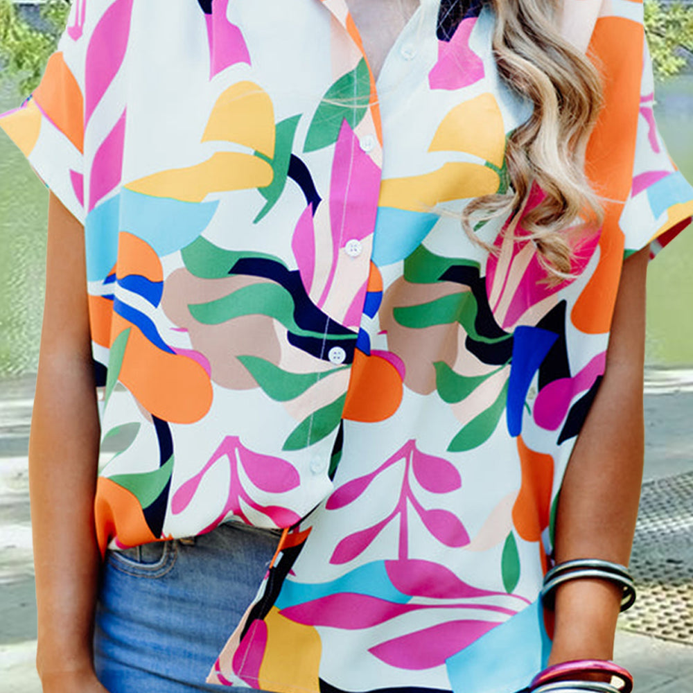 Printed Collared Neck Short Sleeve Shirt