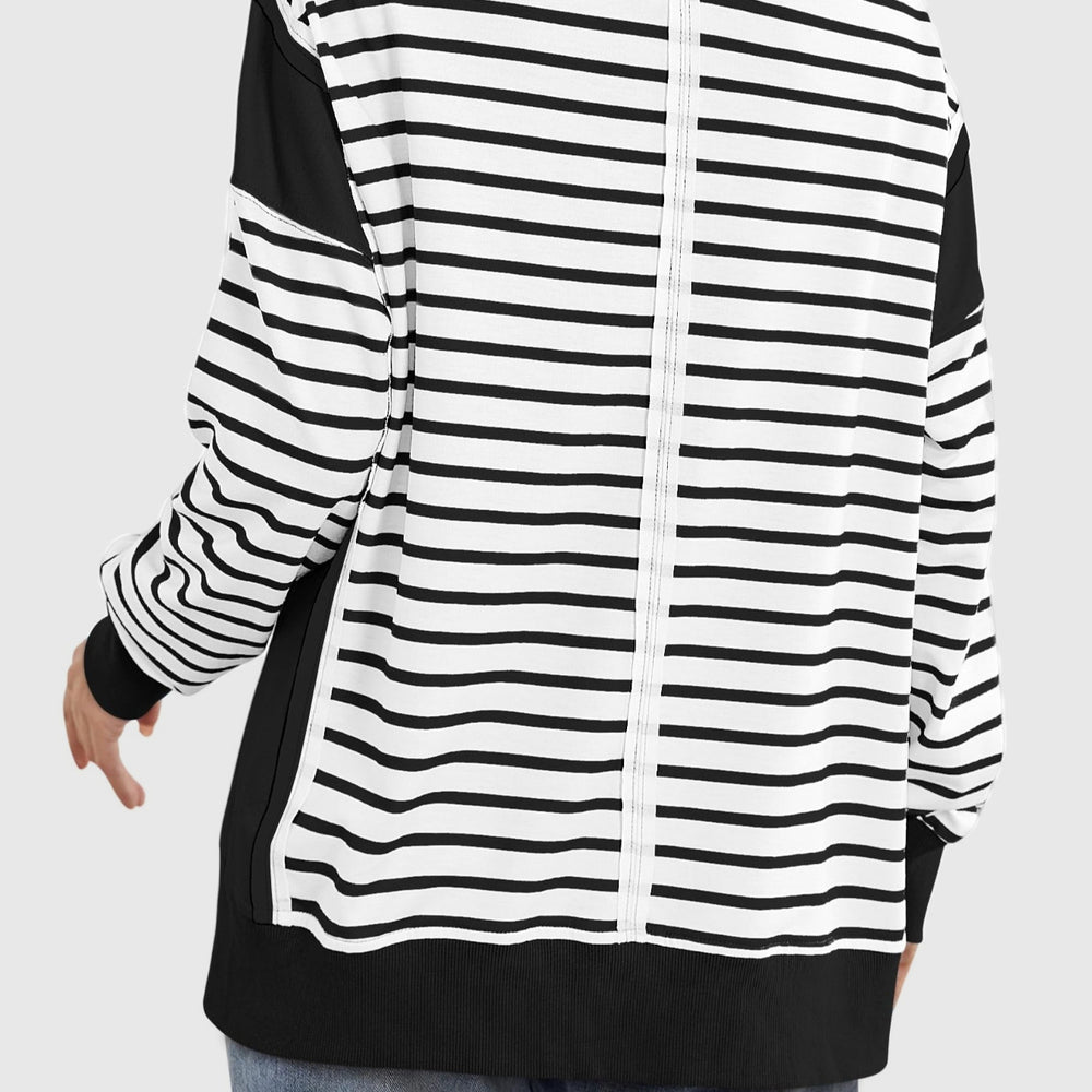 
                      
                        Slit Exposed Seam Striped Long Sleeve Sweatshirt
                      
                    