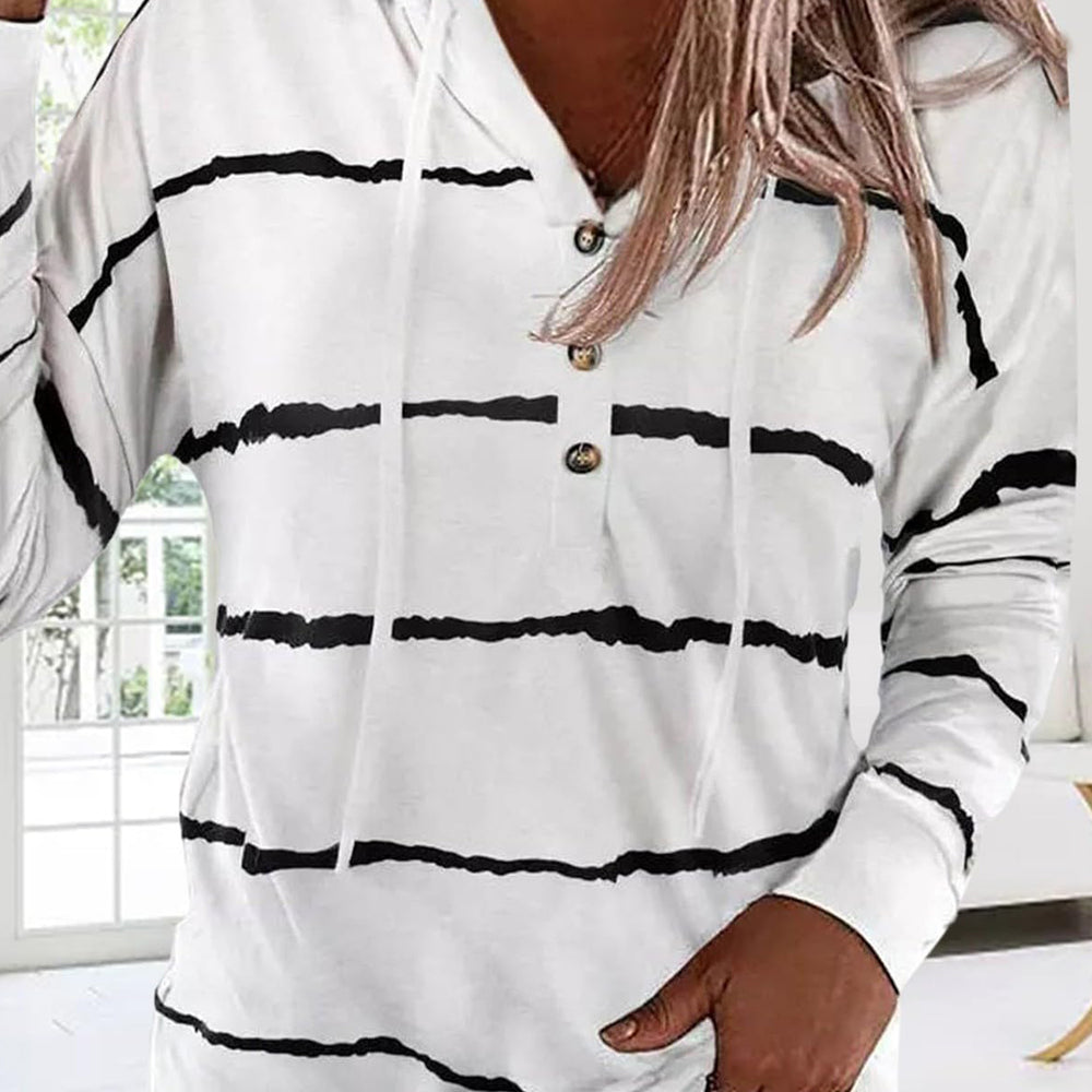 Drawstring Striped Long Sleeve Hoodie