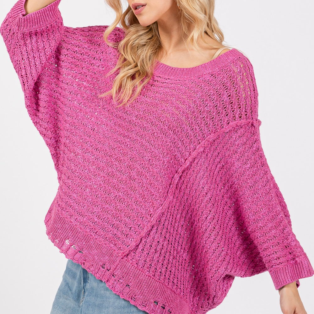 
                      
                        Distressed Asymmetrical Open Stitch Sweater
                      
                    