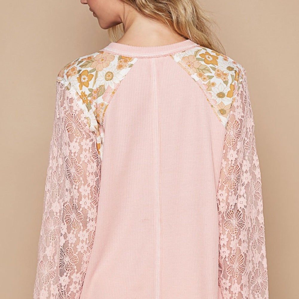 Flower Patch Lace Sleeve Knit Top