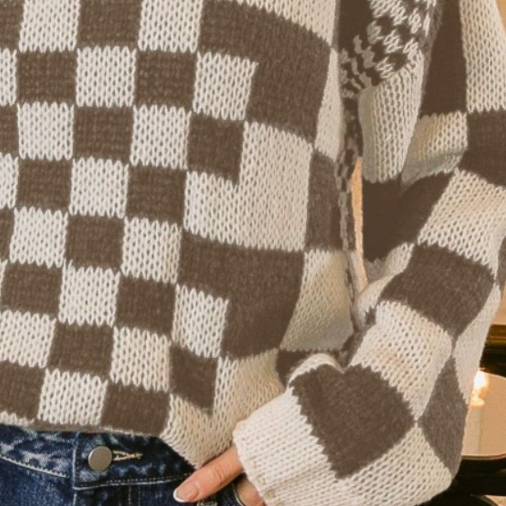 
                      
                        Checkered Contrast Chunky Sweater
                      
                    