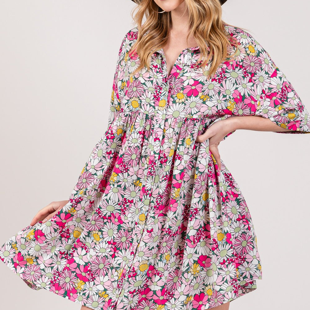 Floral Button Down Mini Shirt Dress