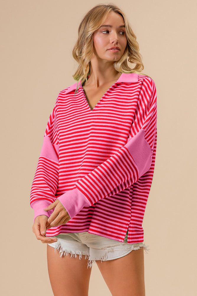 
                      
                        Striped Contrast Long Sleeve Knit Top
                      
                    