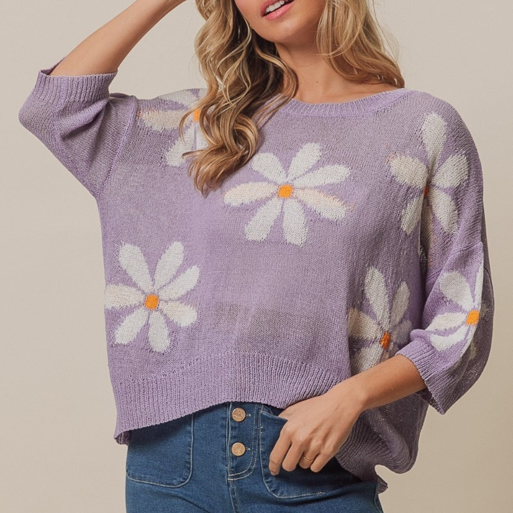 Floral Pattern Slit Sweater