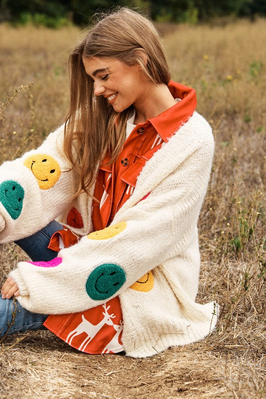 
                      
                        The Fuzzy Smile Long Bell Sleeve Knit Cardigan
                      
                    