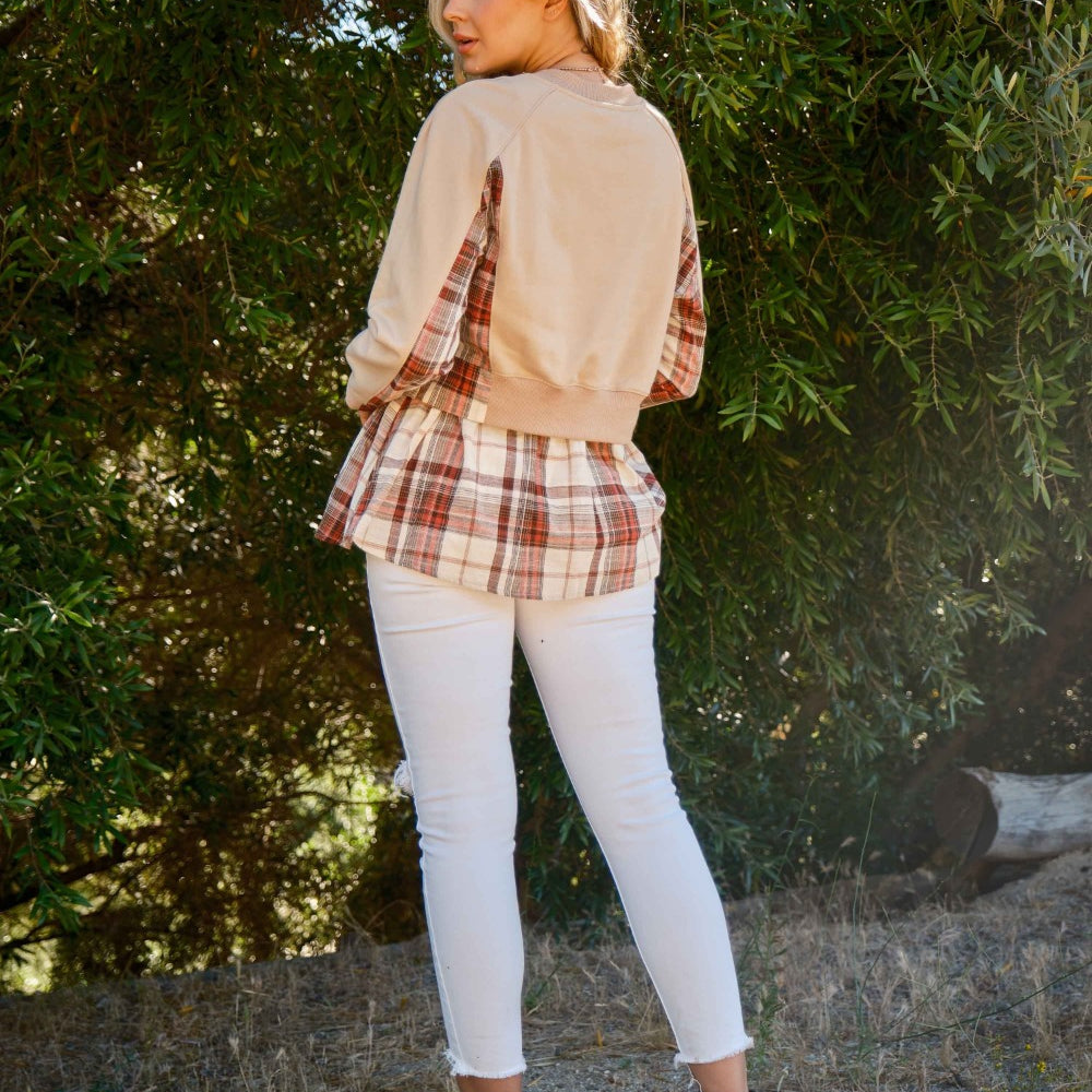 
                      
                        Double Layered Plaid Contrast Sweatshirt
                      
                    