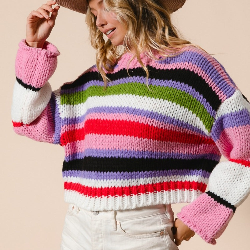 
                      
                        Multi Color Striped Cropped Sweater
                      
                    