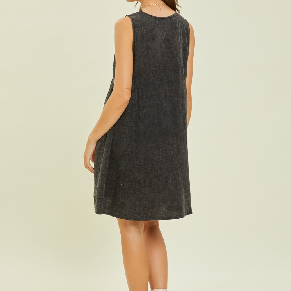 Texture V-Neck Sleeveless Flare Mini Dress