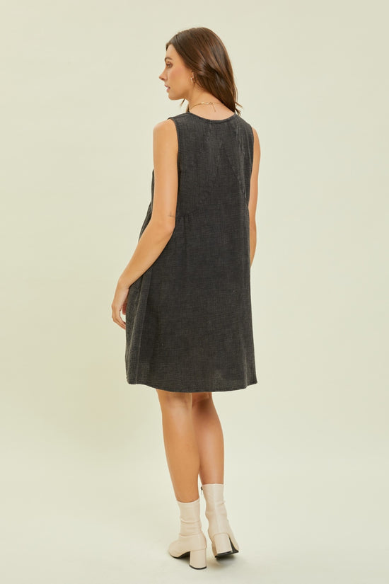 Texture V-Neck Sleeveless Flare Mini Dress