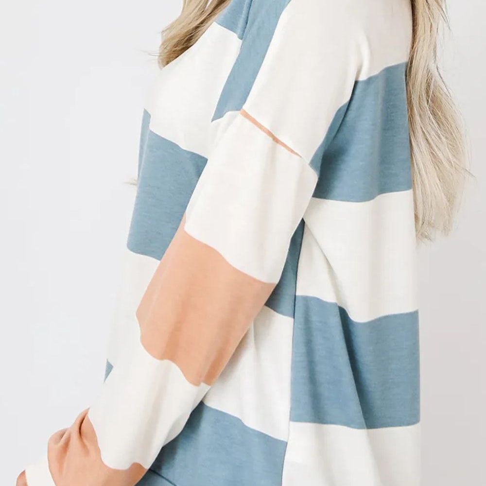 
                      
                        Contrast Color Block Round Neck Long Sleeve Top
                      
                    