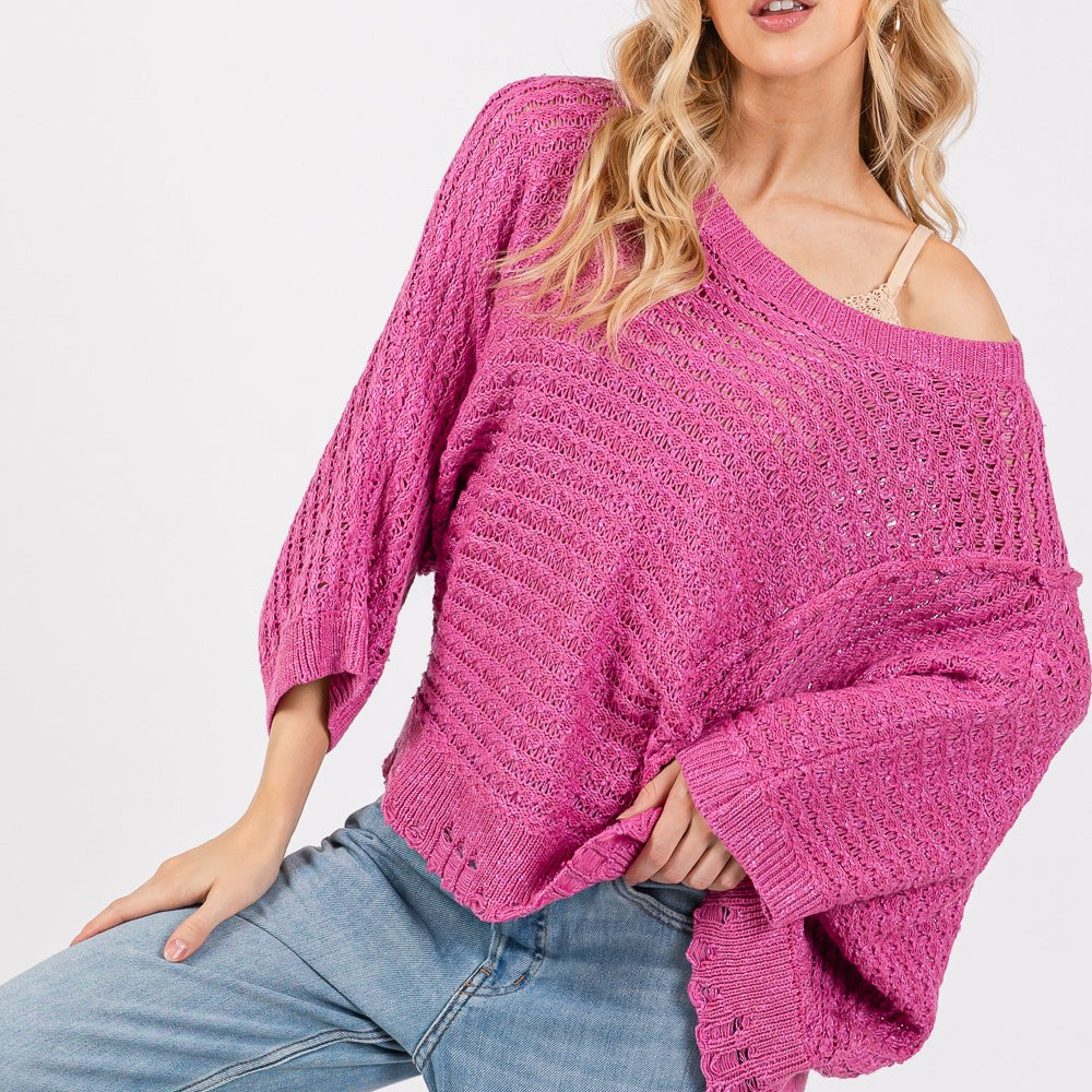 
                      
                        Distressed Asymmetrical Open Stitch Sweater
                      
                    