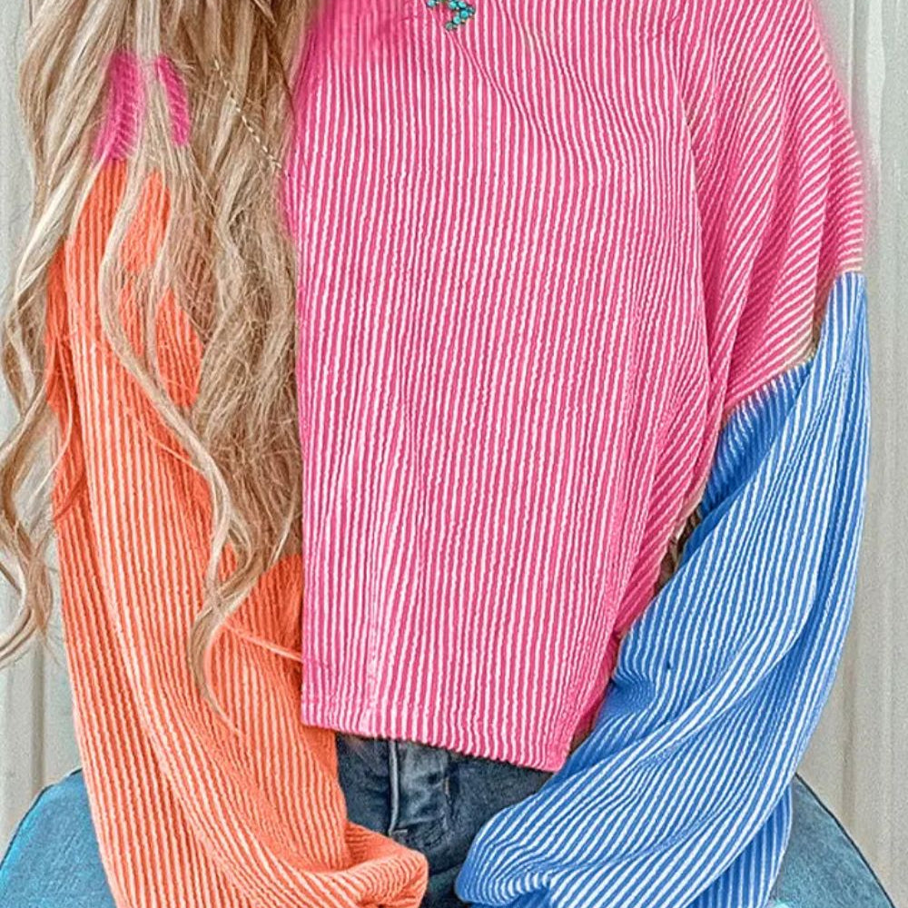 
                      
                        Color Block Round Neck Long Sleeve Top
                      
                    