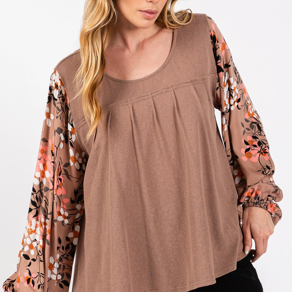 
                      
                        Floral Long Sleeve Front Pleated Detail Blouse
                      
                    