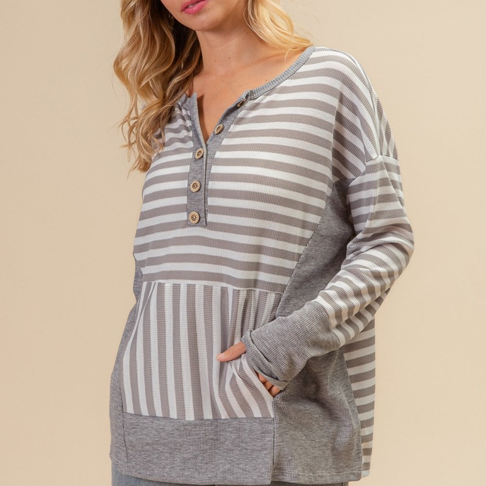 Striped Thumbhole Long Sleeve Top