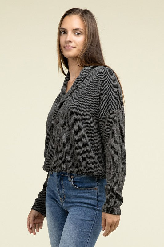 
                      
                        Textured Line Elastic Waist Pullover Top
                      
                    