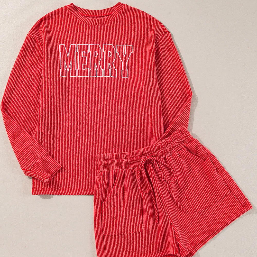 
                      
                        MERRY Round Neck Long Sleeve Top and Shorts Lounge Set
                      
                    