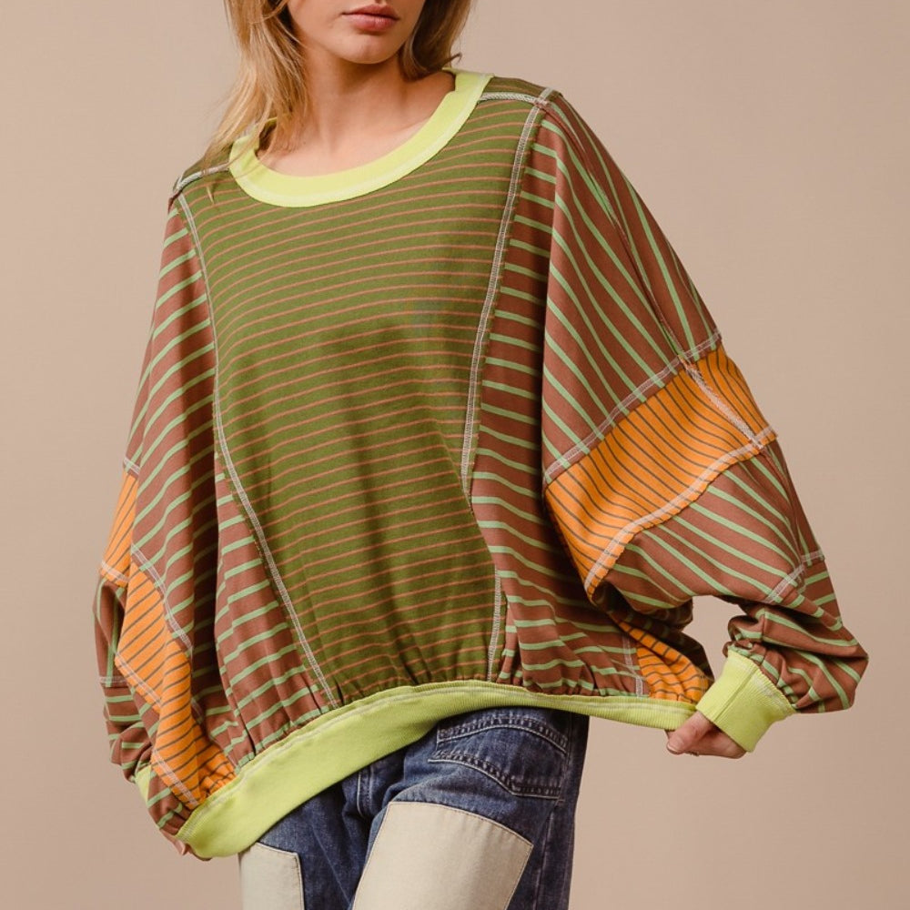 
                      
                        Color Block Striped Round Neck Sweatshirt
                      
                    