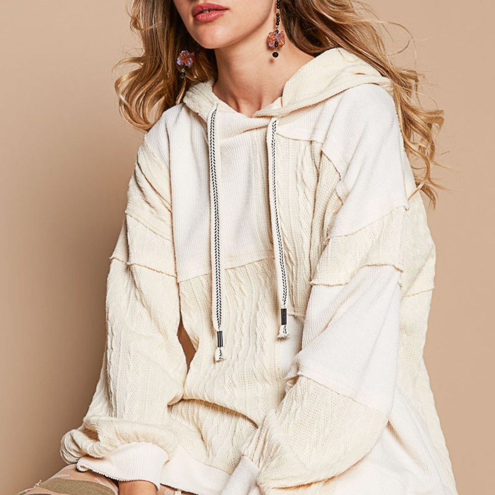 Exposed Seam Hooded Knit Top