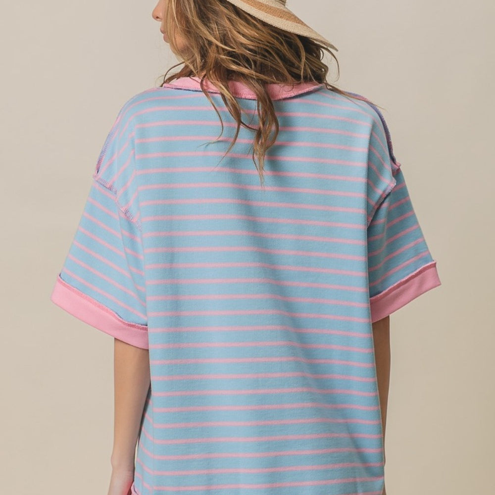 Exposed Seam Stripe Contrast T-Shirt