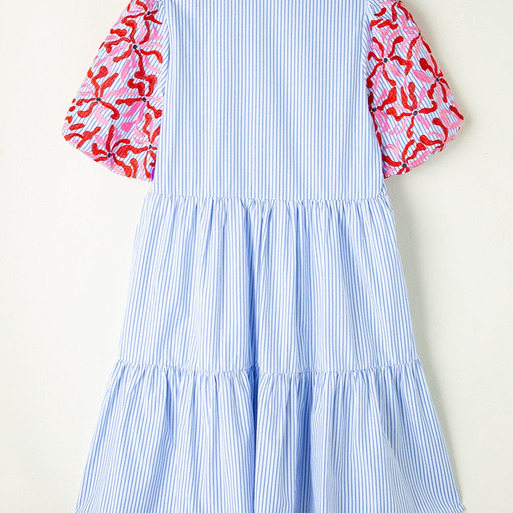 
                      
                        Embroidered Striped Notched Short Sleeve Dress
                      
                    