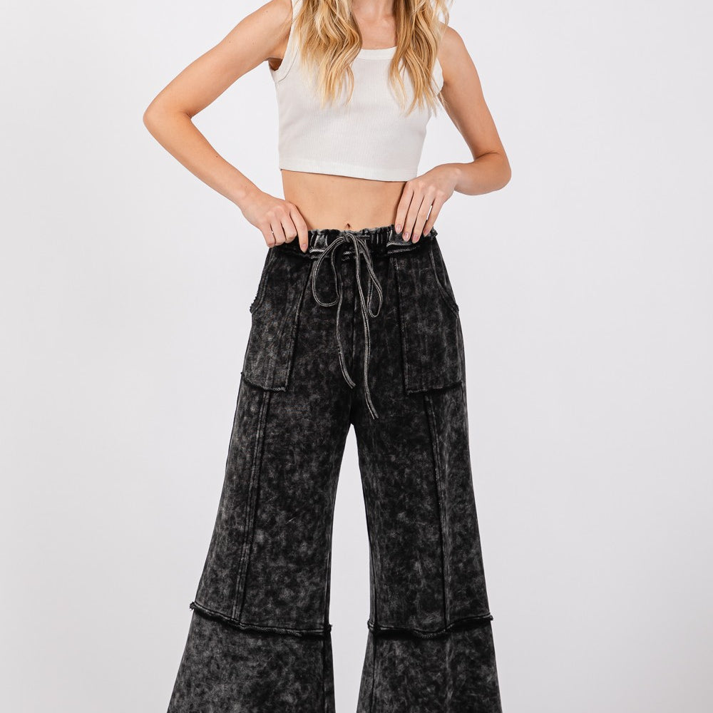 Mineral Washed Terry Wide Leg Pants