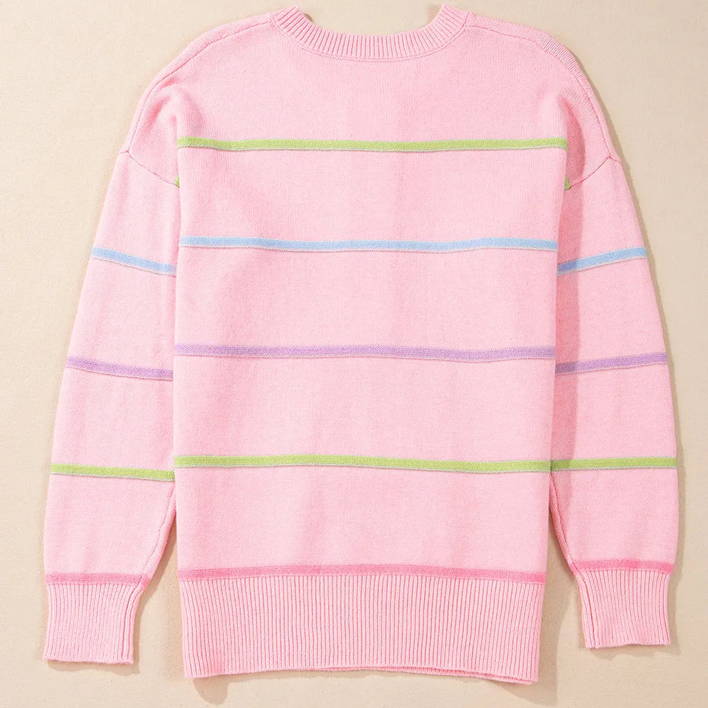 
                      
                        Contrast Striped Half Button Round Neck Sweater
                      
                    