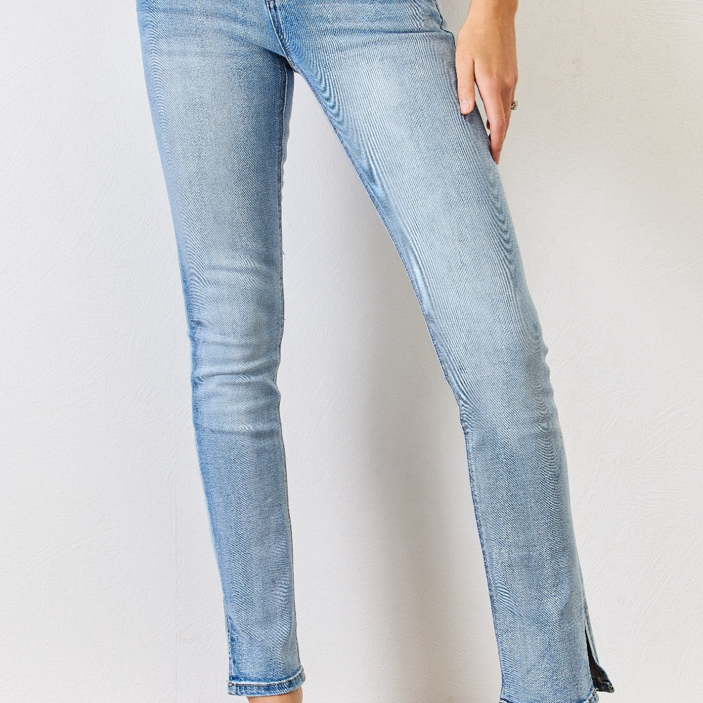 Kancan Full Size Mid Rise Y2K Slit Bootcut Jeans